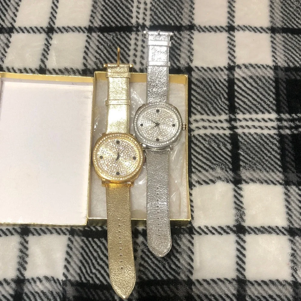 Gold Crystal-Accented Women’s Watch with Metallic Strap one $60 both $100 “NEW”